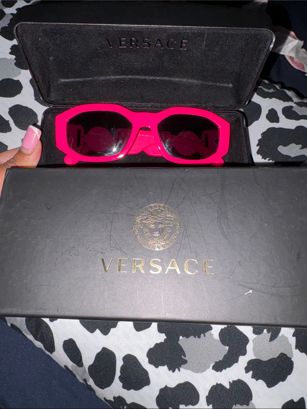 Versace Women's Bright Pink Hexagonal Sunglasses